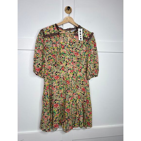 NWT Rixo Rina Crepe Trimmed Printed Floral Voile Playsuit Romper Size: 12 - Picture 2 of 7